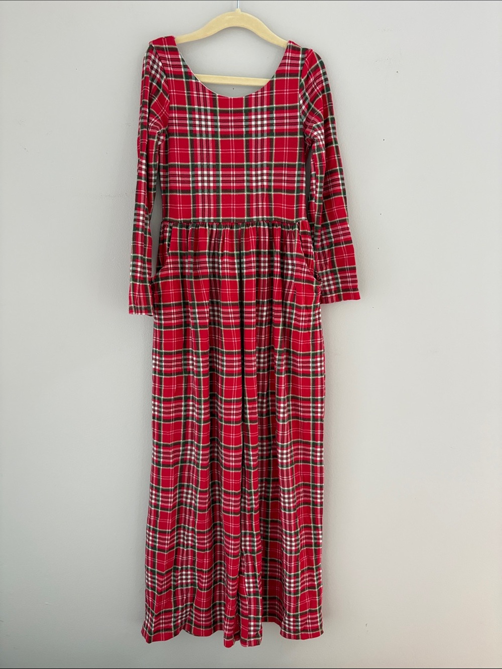 SweetHoney Red Plaid Long Sleeve Leggy Romper